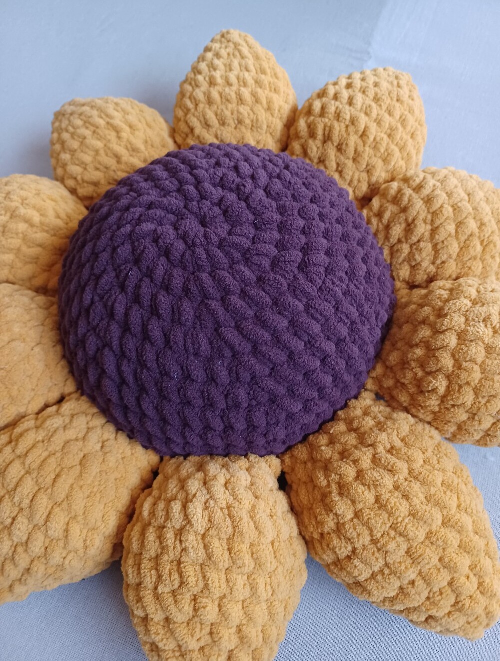 Handmade Crochet Sunflower Decorative Pillow - Picture 3 of 6